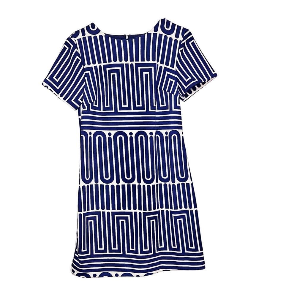 Trina Turk Geometric 70s Style Blue & White Mini Shift Dress. Size M. - Picture 1 of 6